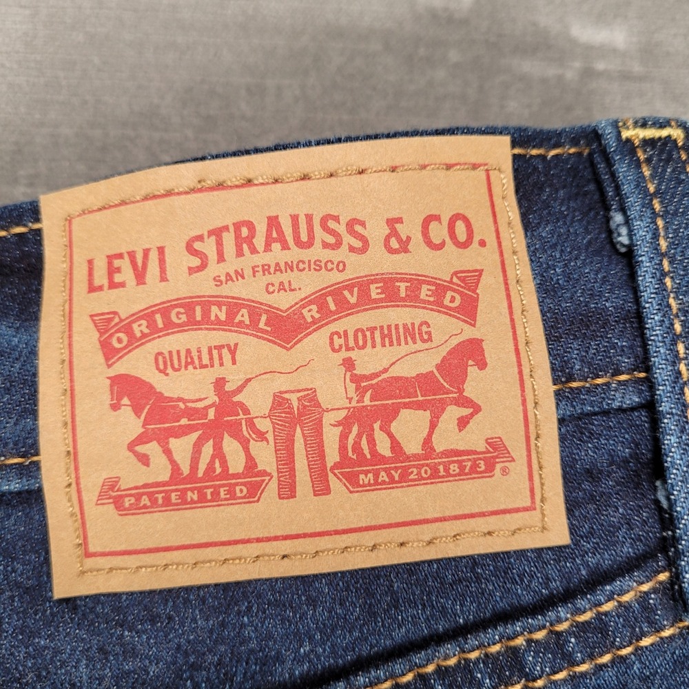 Levi's Ribcage Straight Ankle Jeans Button Fly‎ Distressed Dark Wash Denim Sz 32 - Picture 2 of 15